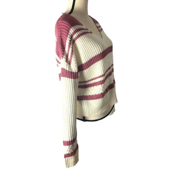 Rosie Harlow Creamy White & Mauve Stripe Laced Up Ribbon Back Sweater L NWOT - Picture 5 of 7